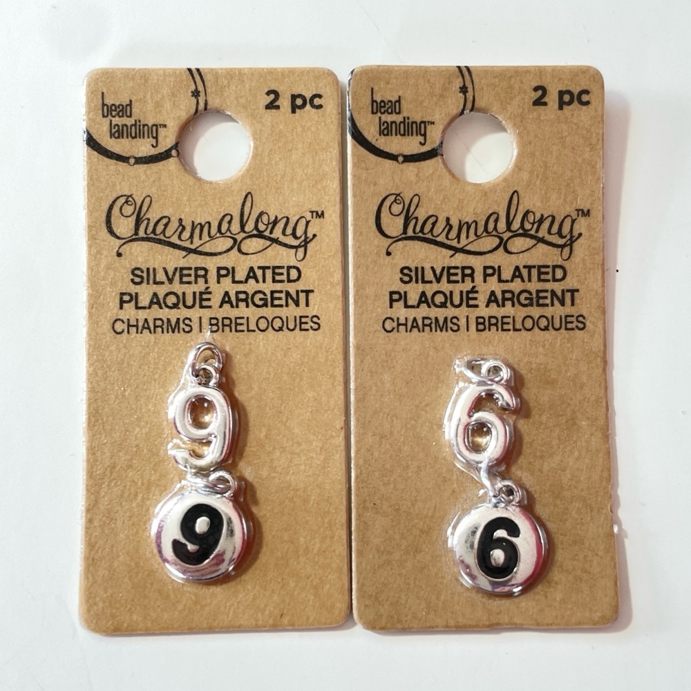 Bead landing Charmalong Silver Plated #6 #9 Charms 2 Pieces Nickel Free